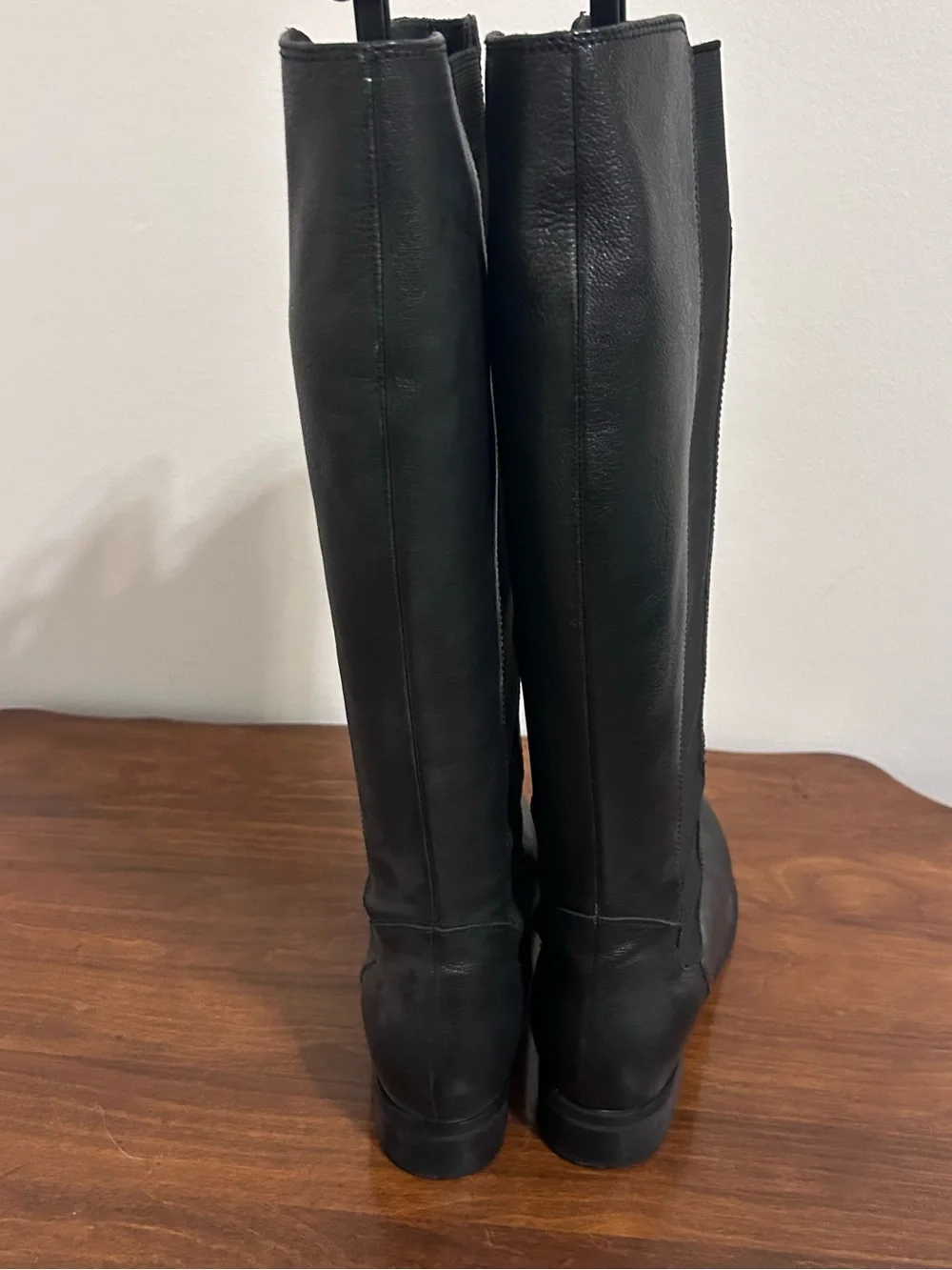 Cole Haan Black Tall Leather Boots Nike Air Stretch Back Sz 8